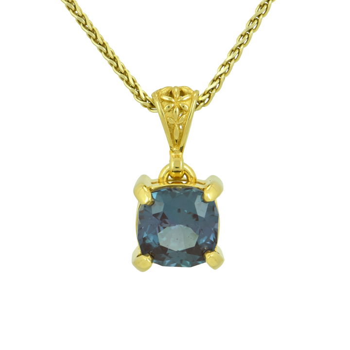 Alexandrite Chrysoberyl Pendant, Square Cut, set in Sterling Silver plated in Yellow Gold