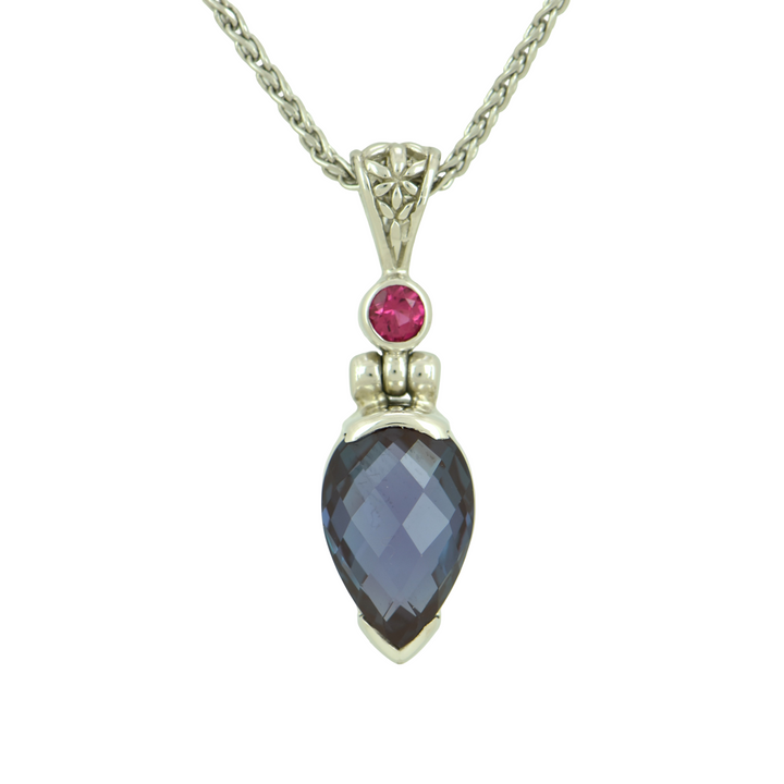 Alexandrite Chrysoberyl Pendant, Pear Cut, set in Sterling Silver plated in White Rhodium