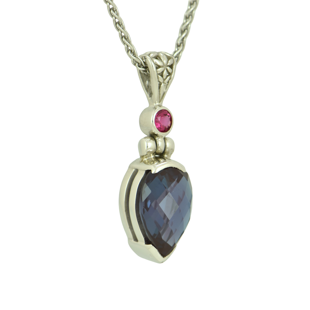 Alexandrite Chrysoberyl Pendant, Pear Cut, set in Sterling Silver plated in White Rhodium