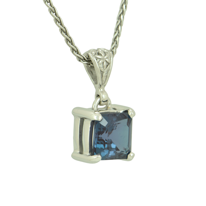 Alexandrite Chrysoberyl Pendant, Asscher Cut, set in Sterling Silver plated in White Rhodium