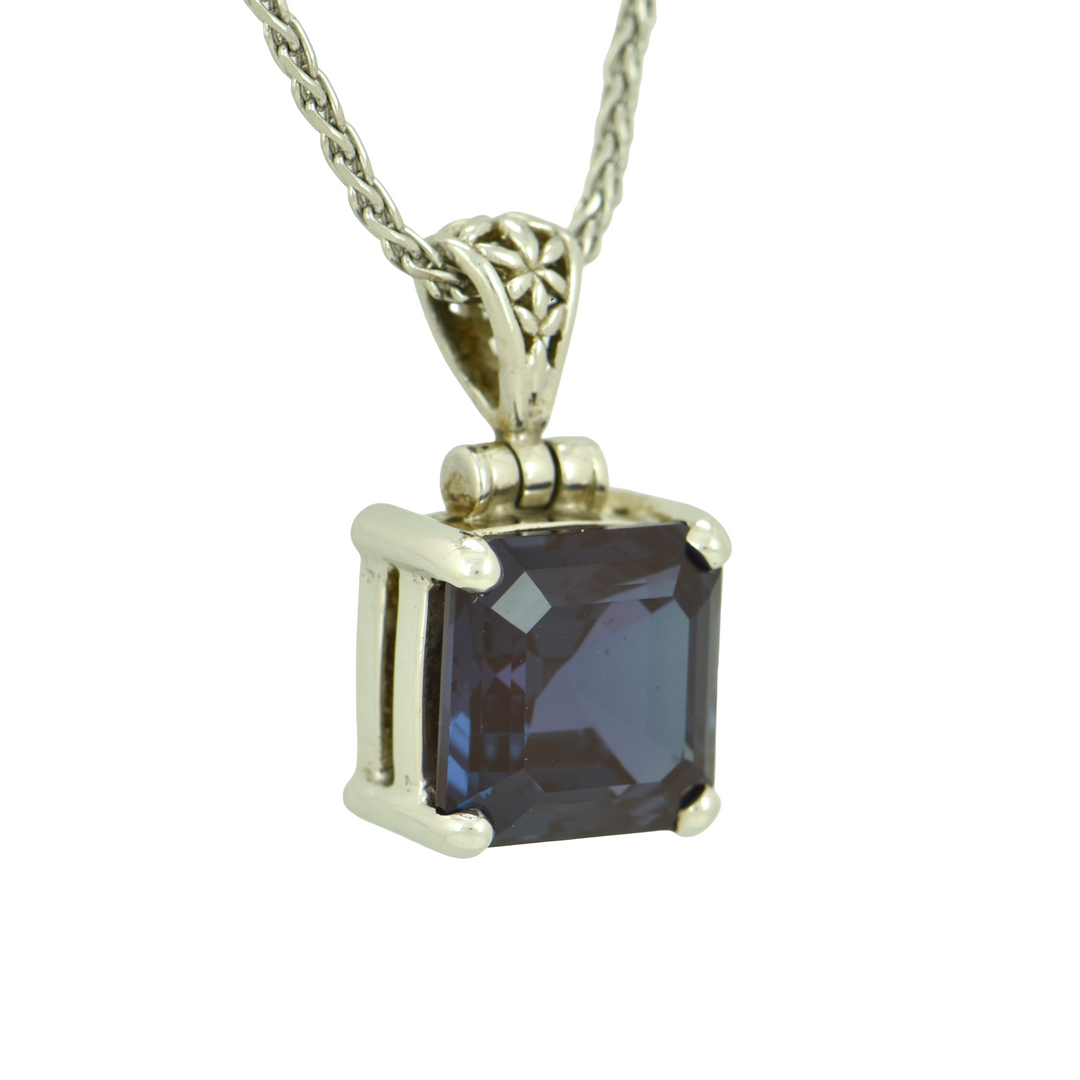 Alexandrite Chrysoberyl, Asscher Cut, set in Sterling Silver plated in White Rhodium