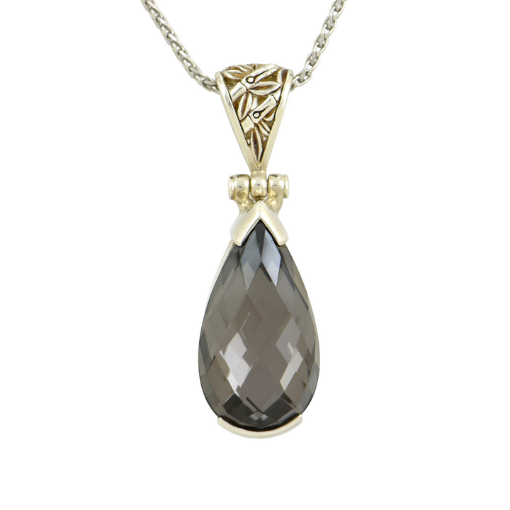 Midnight Mystic Quartz Pendant, Pear Cut, set in Sterling Silver plated in White Rhodium