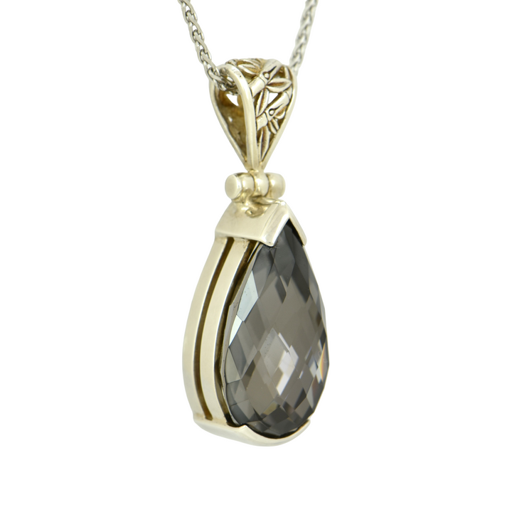 Midnight Mystic Quartz Pendant, Pear Cut, set in Sterling Silver plated in White Rhodium