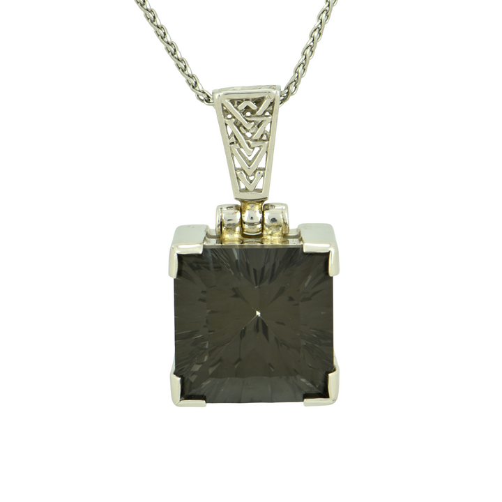 Midnight Mystic Quartz Pendant, Square Cut, set in Sterling Silver plated in White Rhodium