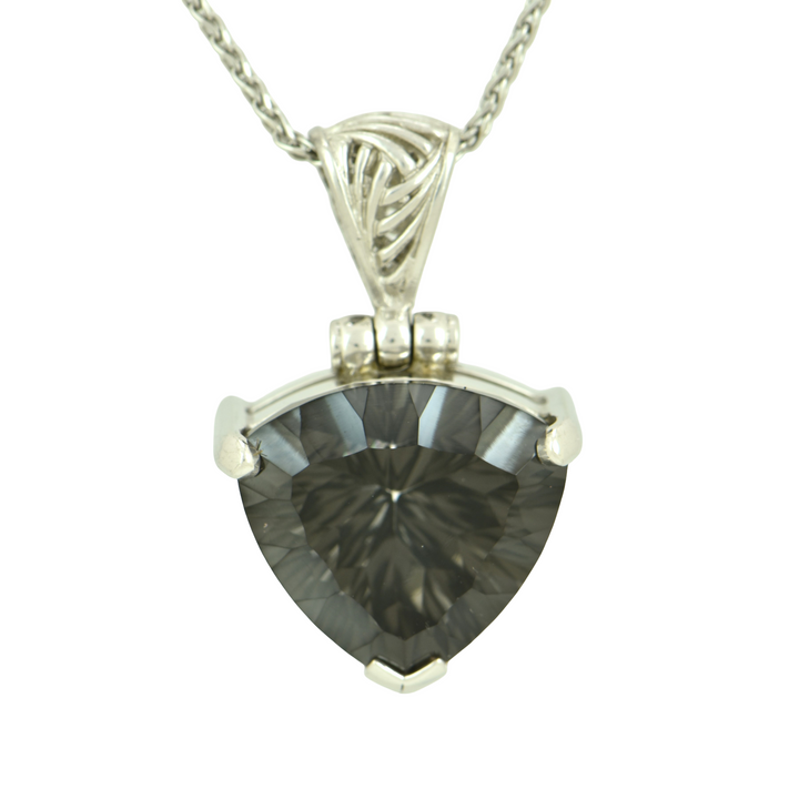 Midnight Mystic Quartz Pendant, Trillion Cut, set in Sterling Silver plated in White Rhodium