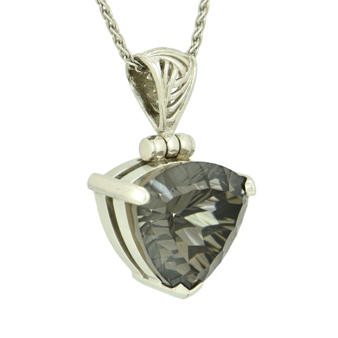 Midnight Mystic Quartz Pendant, Trillion Cut, set in Sterling Silver plated in White Rhodium