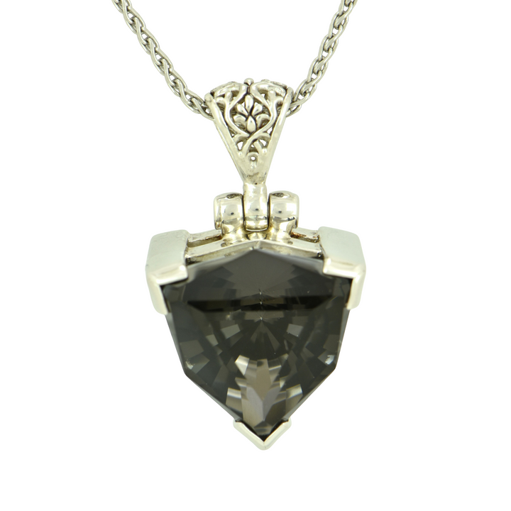 Midnight Mystic Quartz Pendant, Galactic Cut, set in Sterling Silver plated in White Rhodium