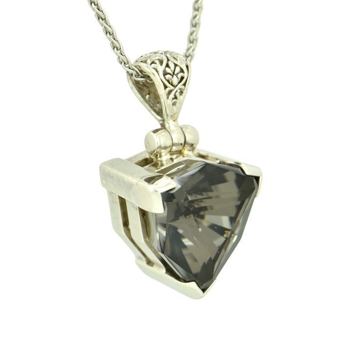 Midnight Mystic Quartz Pendant, Galactic Cut, set in Sterling Silver plated in White Rhodium