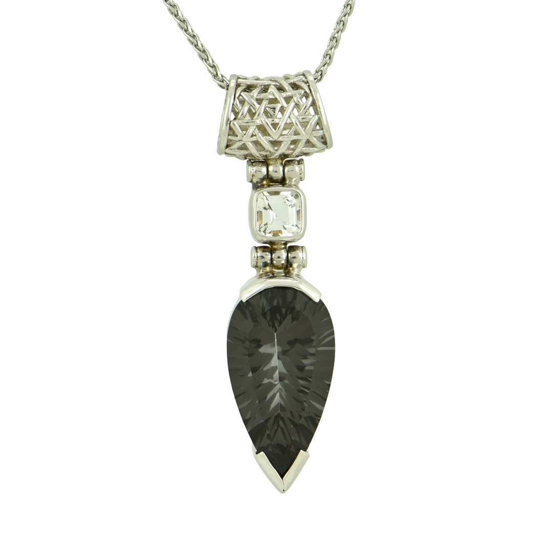 Midnight Mystic Quartz Pendant, Pear Cut, set in Sterling Silver plated in White Rhodium