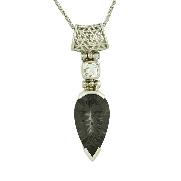 Midnight Mystic Quartz Pendant, Pear Cut, set in Sterling Silver plated in White Rhodium