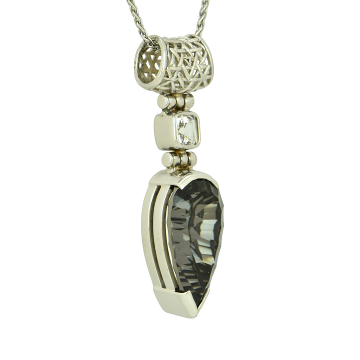 Midnight Mystic Quartz Pendant, Pear Cut, set in Sterling Silver plated in White Rhodium