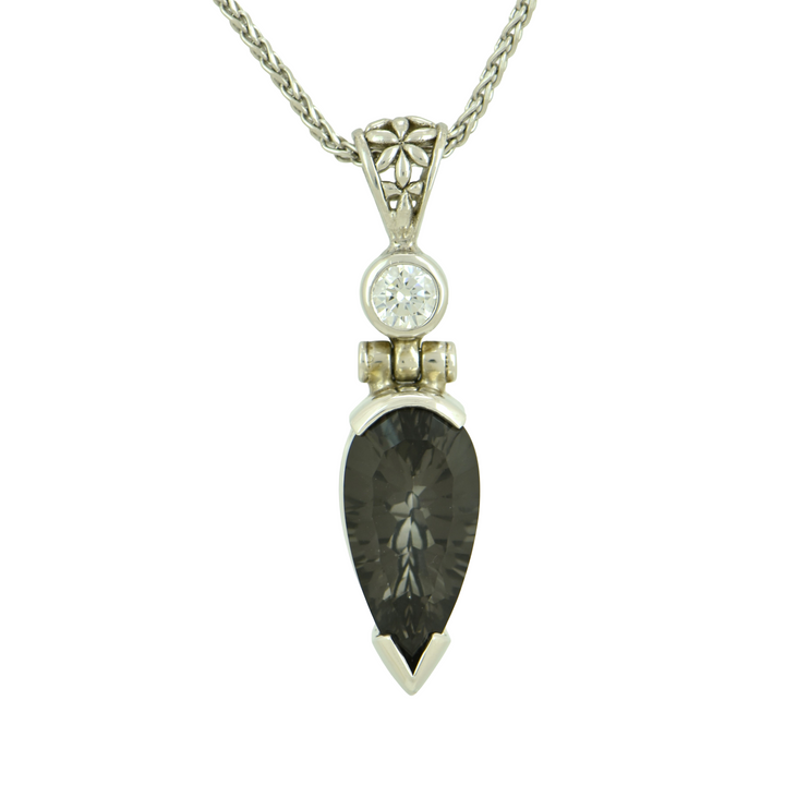 Midnight Mystic Quartz Pendant, Pear Cut, set in Sterling Silver plated in White Rhodium