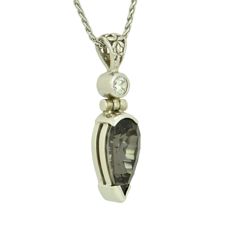 Midnight Mystic Quartz Pendant, Pear Cut, set in Sterling Silver plated in White Rhodium