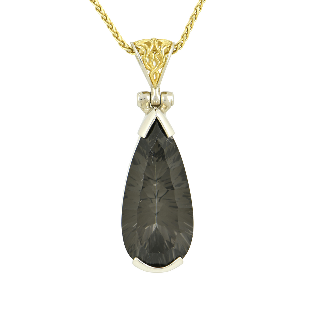 Midnight Mystic Quartz Pendant, Pear Cut, set in Sterling Silver plated in White Rhodium