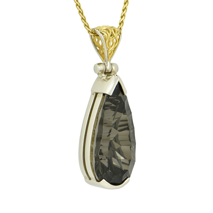 Midnight Mystic Quartz Pendant, Pear Cut, set in Sterling Silver plated in White Rhodium