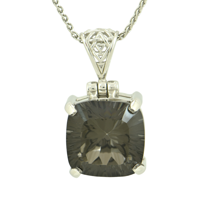 Midnight Mystic Quartz Pendant, Cushion Cut, set in Sterling Silver plated in White Rhodium
