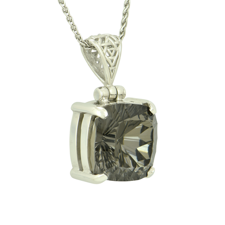Midnight Mystic Quartz Pendant, Cushion Cut, set in Sterling Silver plated in White Rhodium