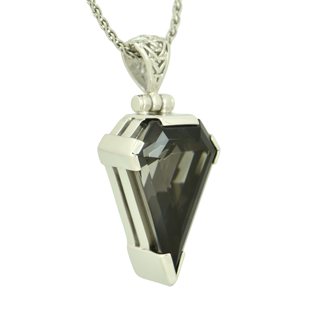 Midnight Mystic Quartz Pendant, Superman Cut, set in Sterling Silver plated in White Rhodium