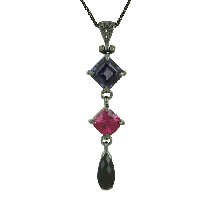 Alexandrite Effect Sapphire, Parvati Pink Sapphire, Black Spinel Pendant