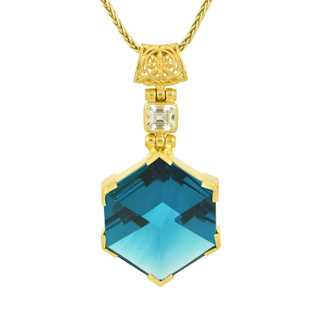 Blue Green Obsidian Portal Quartz Pendant