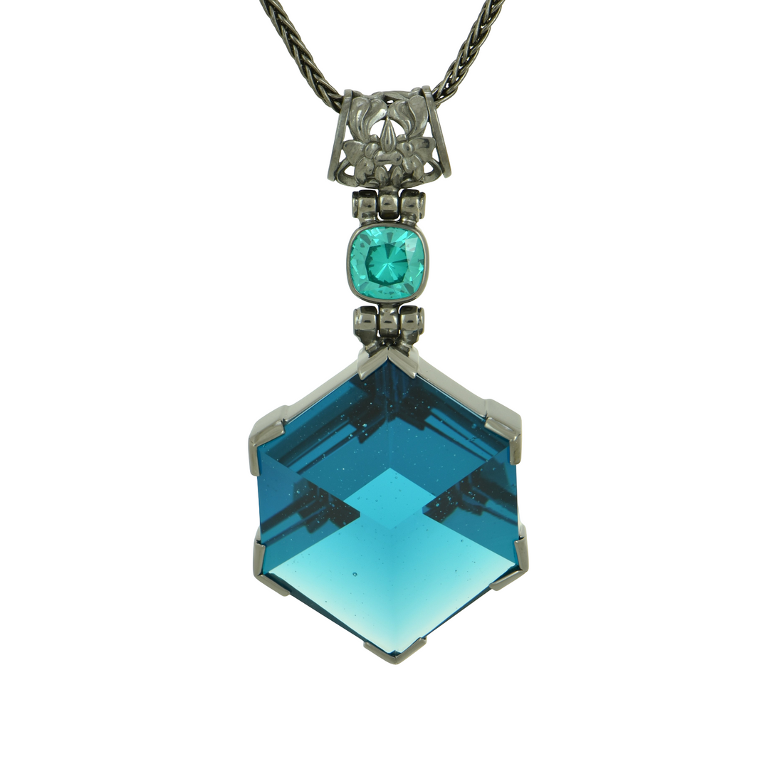 Blue Green Obsidian Portal Quartz Pendant