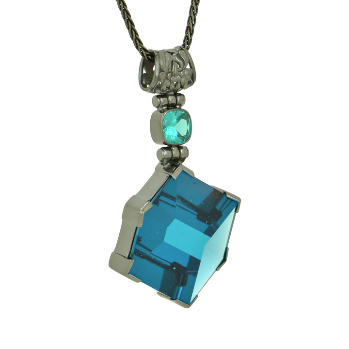 Blue Green Obsidian Portal Quartz Pendant