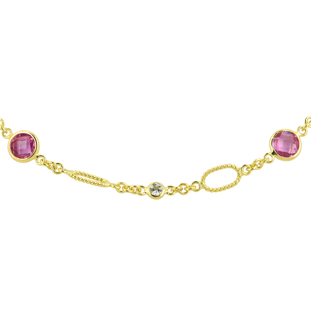 Pink Sapphire-White Topaz 28" Necklace