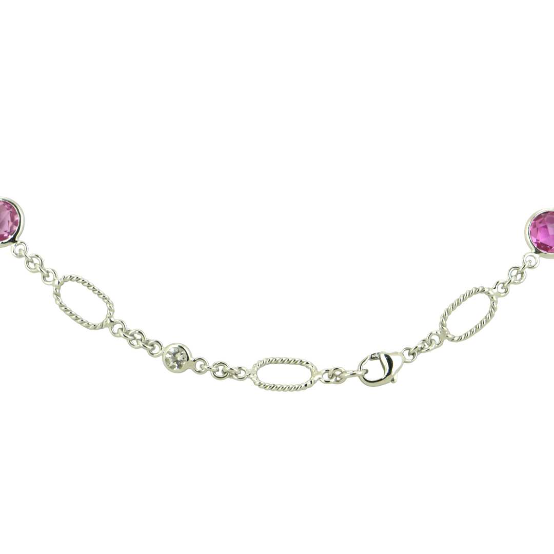 Pink Sapphire-White Topaz 24" Necklace