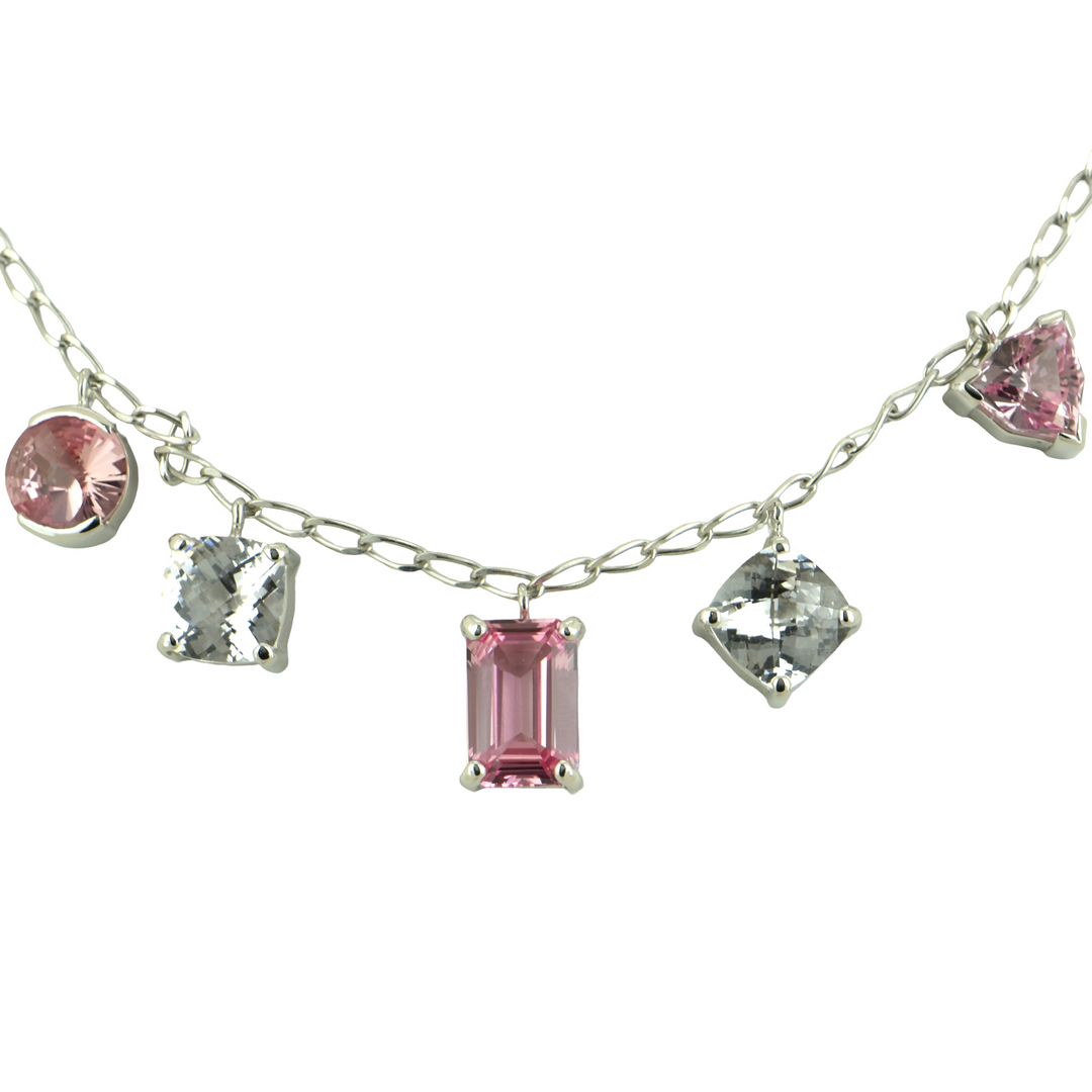 Imperial Pink Sapphire-White Sapphire 18" Necklace