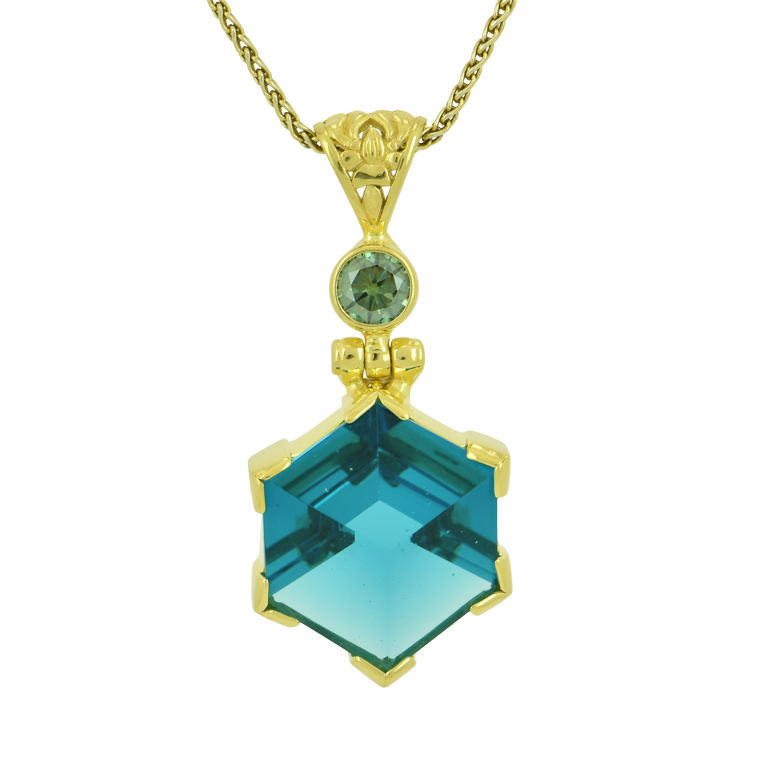 Blue Green Obsidian Portal Quartz Pendant