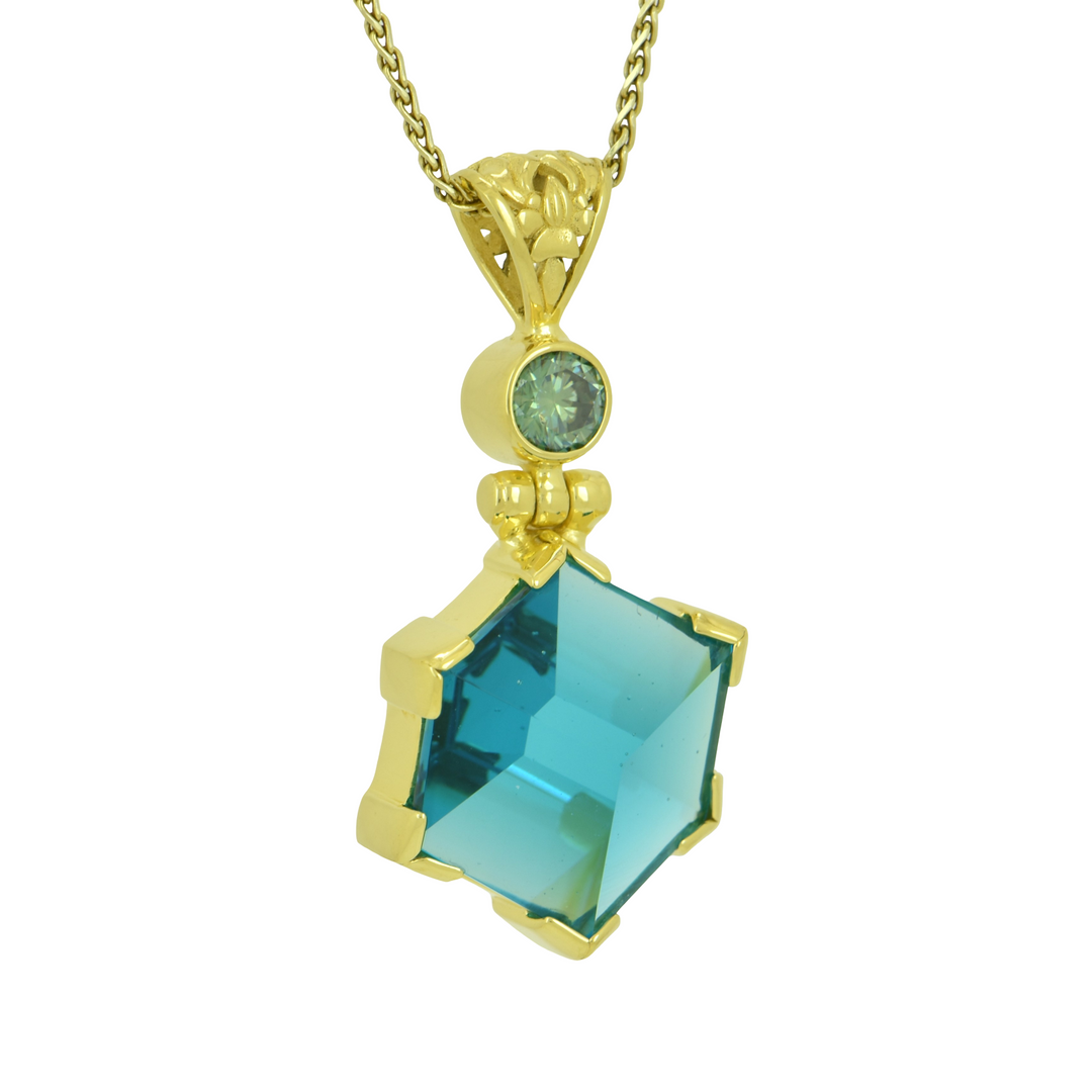 Blue Green Obsidian Portal Quartz Pendant