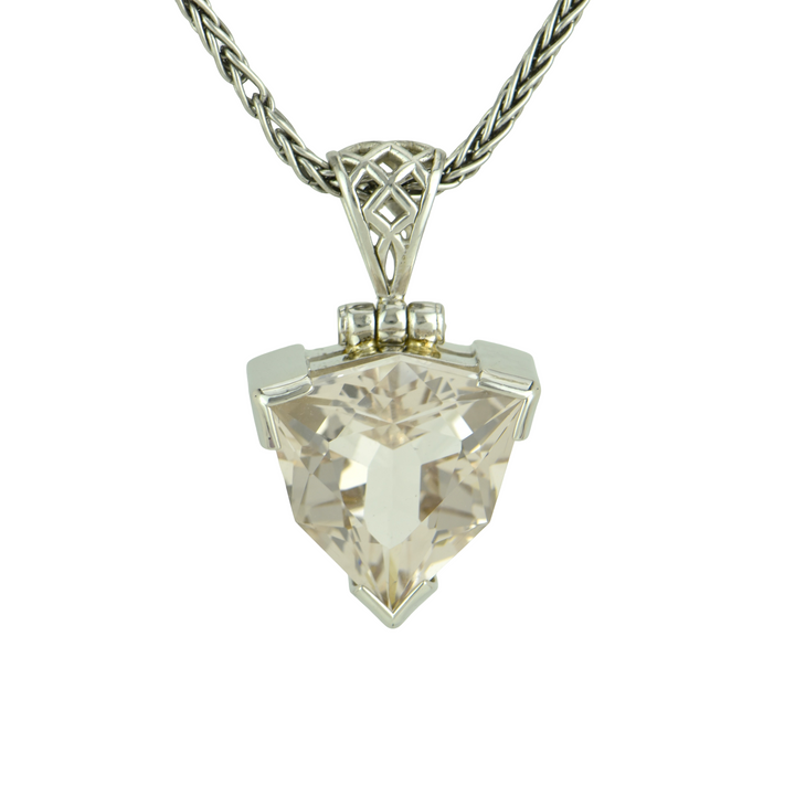 Trillion Pink Obsidian Pendant, set in Sterling Silver plated in White Rhodium