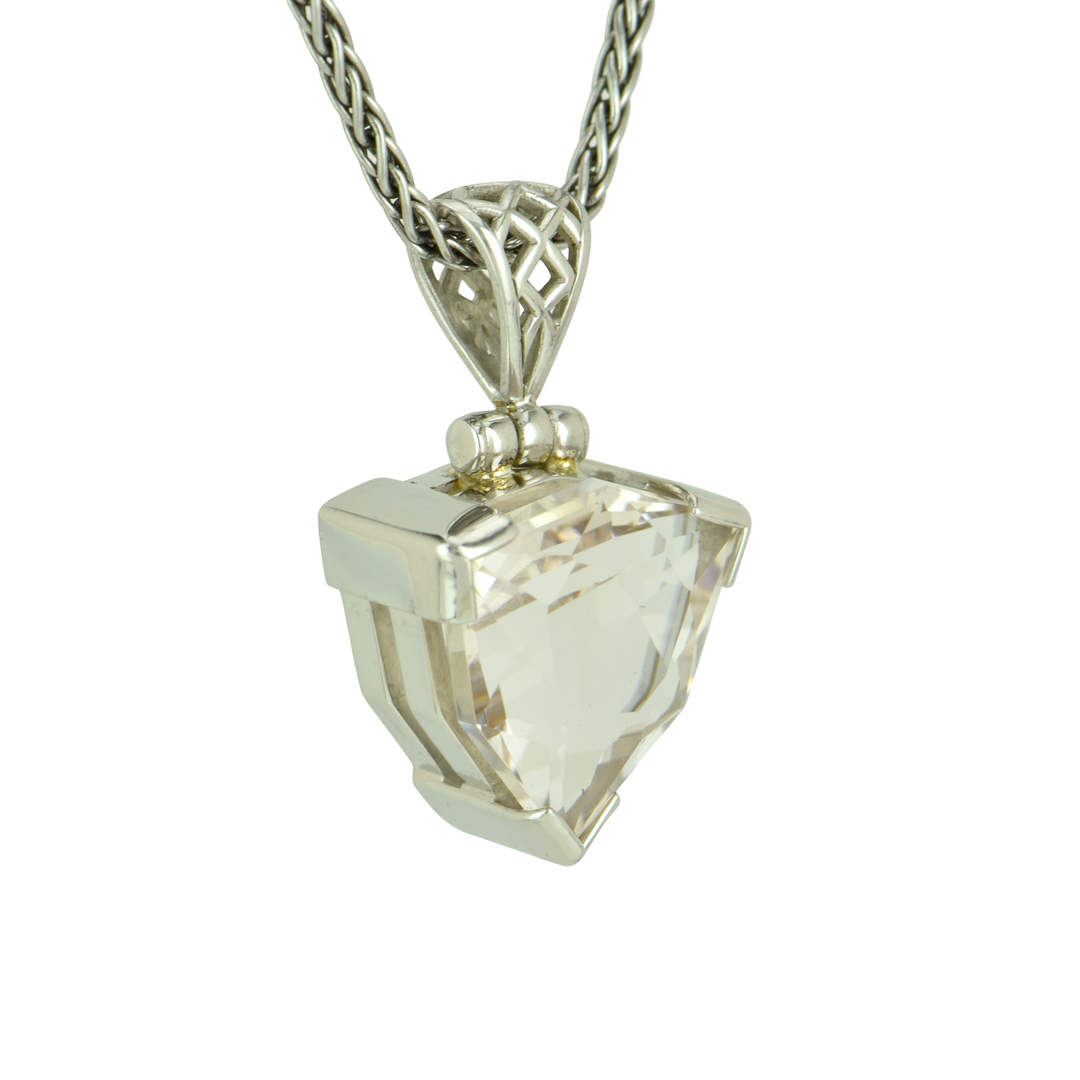 Trillion Pink Obsidian Pendant, set in Sterling Silver plated in White Rhodium