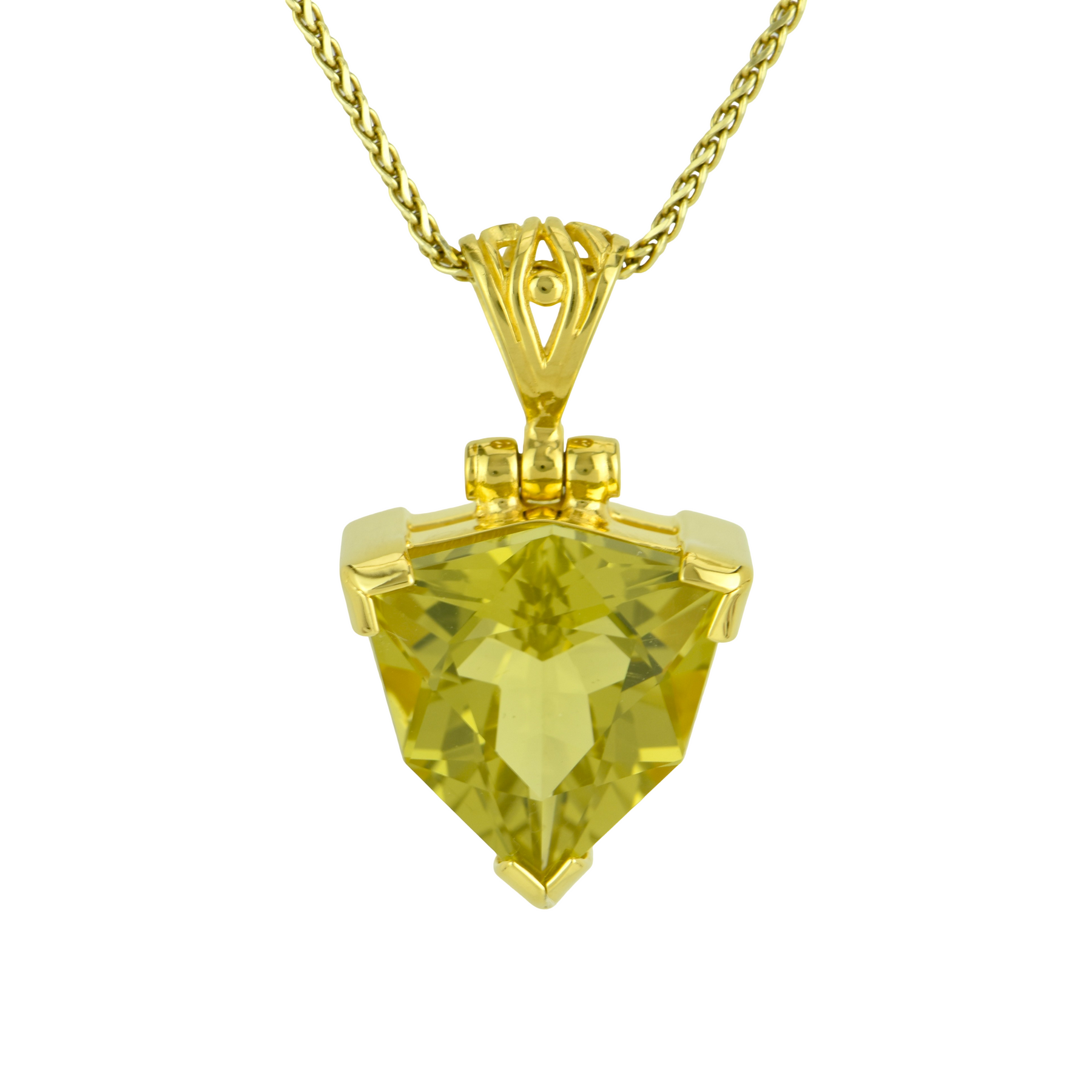 Lemon quartz solar plexus chakra pendant necklace in gold setting for confidence and positive energy