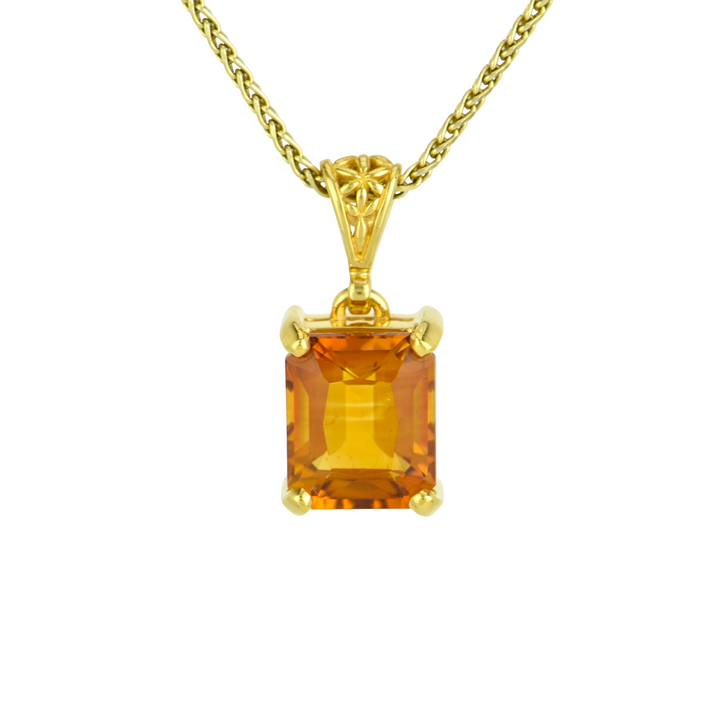 Emerald Cut Citrine Pendant, set in Sterling Silver plated in Yellow Gold