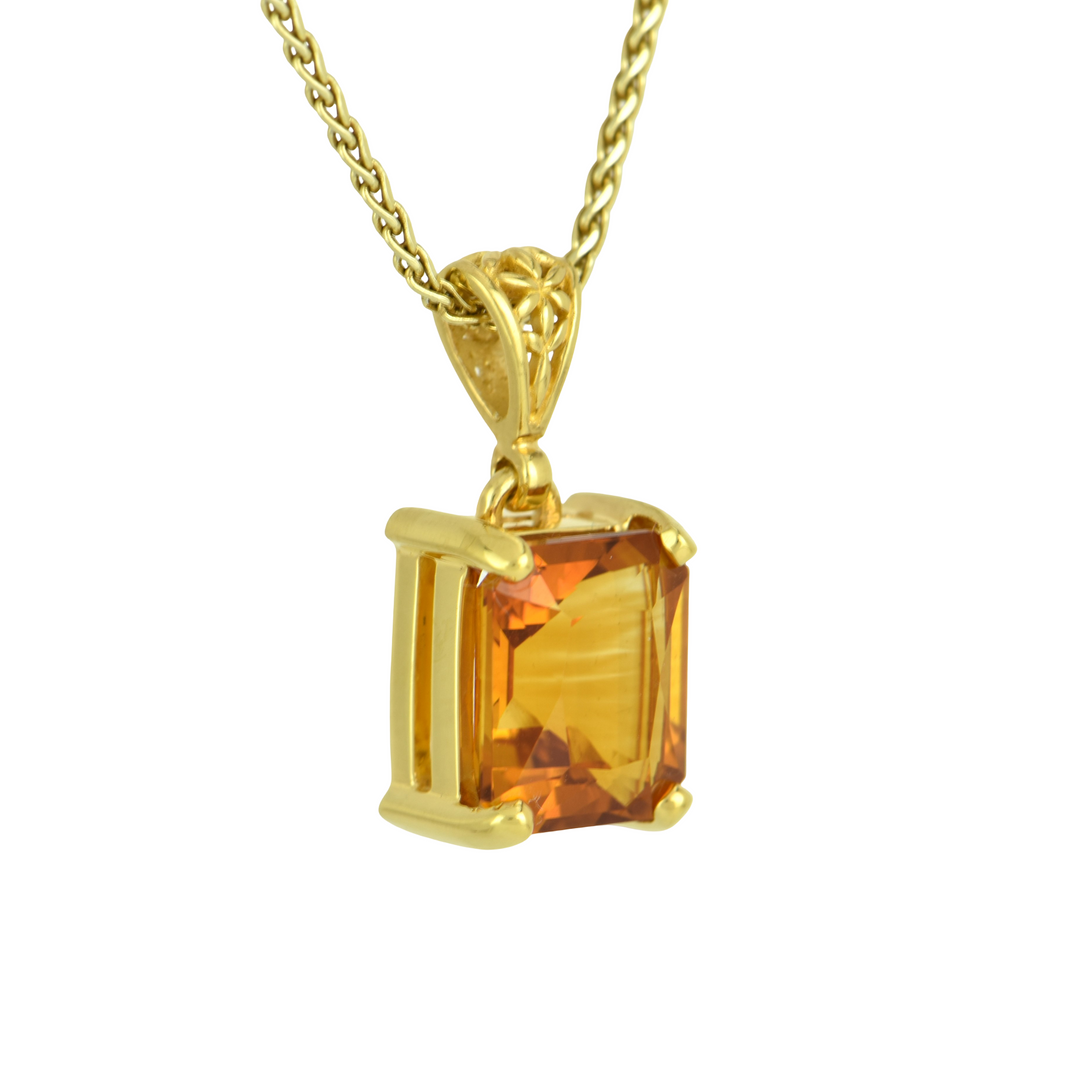 Emerald Cut Citrine Pendant, set in Sterling Silver plated in Yellow Gold