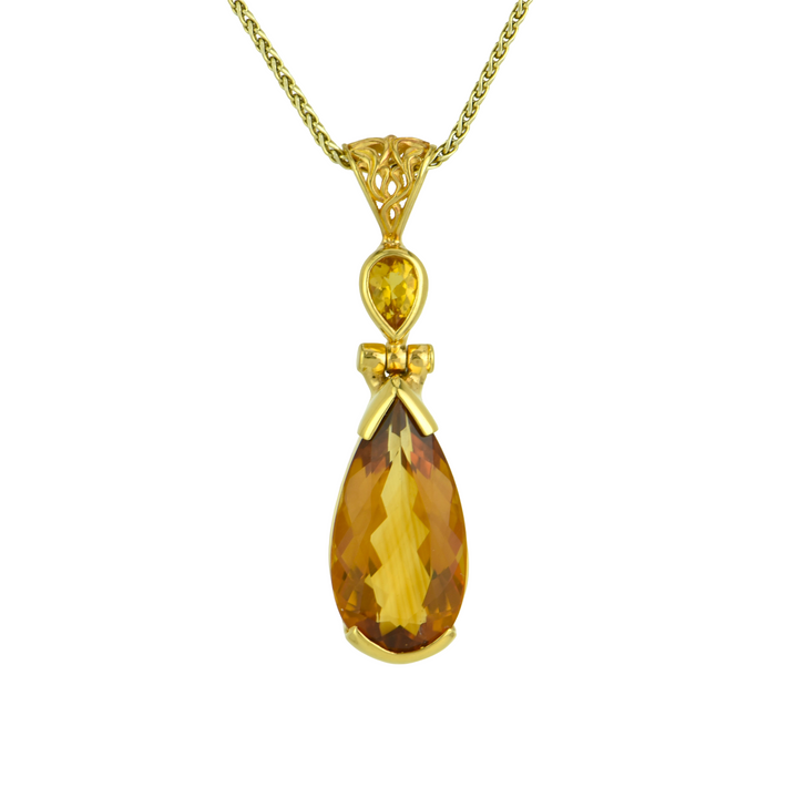Pear Cut Citrine Pendant, set in Sterling Silver plated in Yellow Gold