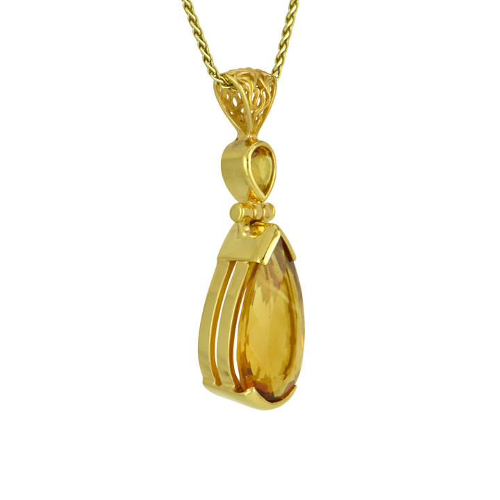 Pear Cut Citrine Pendant, set in Sterling Silver plated in Yellow Gold