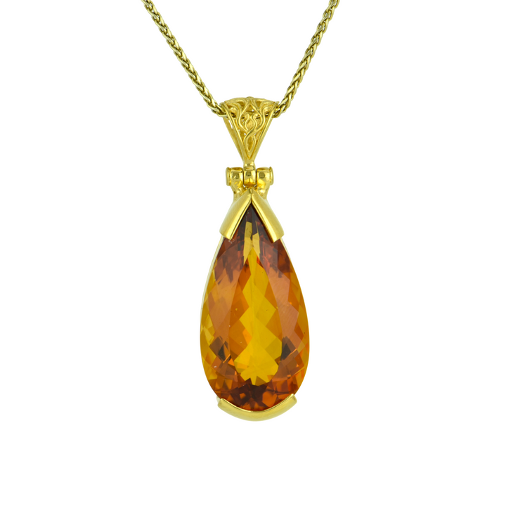 Pear Cut Citrine Pendant, set in Sterling Silver plated in Yellow Gold