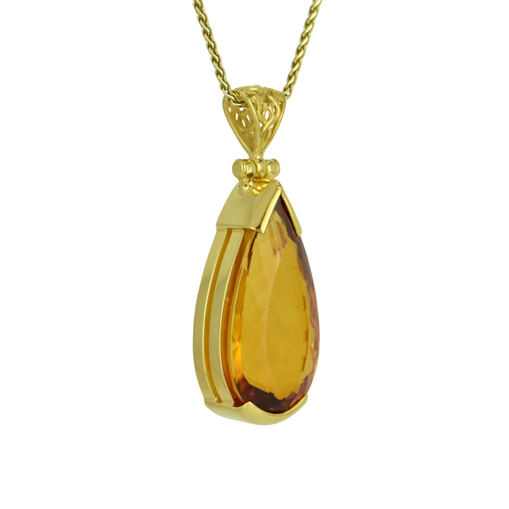 Pear Cut Citrine Pendant, set in Sterling Silver plated in Yellow Gold