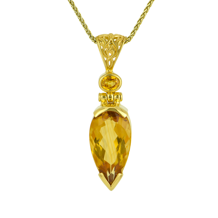 Pear Cut Citrine Pendant, set in Sterling Silver plated in Yellow Gold