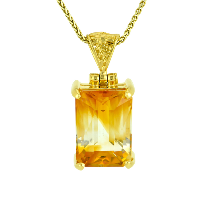 Emerald Cut Citrine Pendant, set in Sterling Silver plated in Yellow Gold