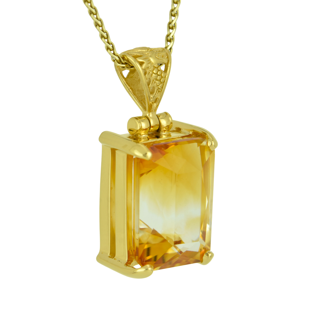 Emerald Cut Citrine Pendant, set in Sterling Silver plated in Yellow Gold