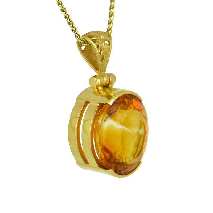 Oval Citrine Pendant, set in Sterling Silver plated in Yellow Gold