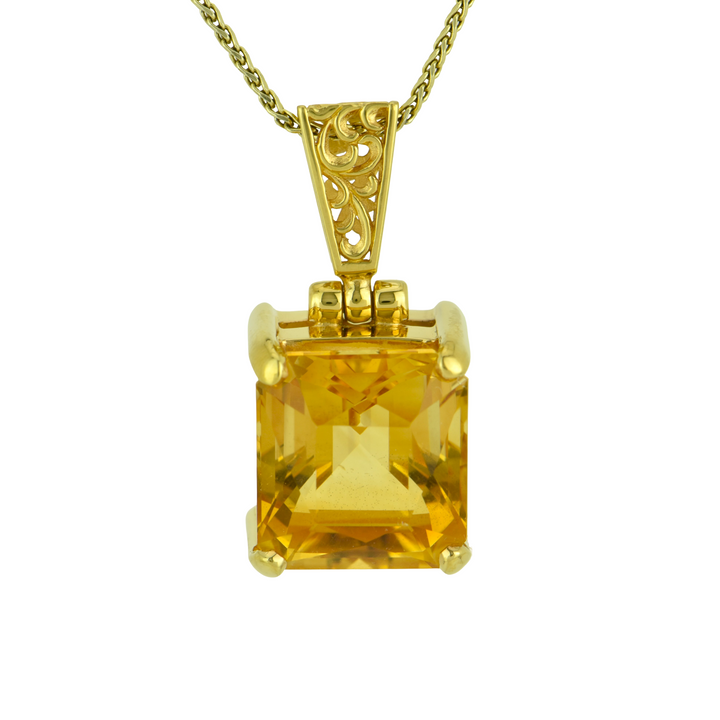 Emerald Cut Citrine Pendant, set in Sterling Silver plated in Yellow Gold