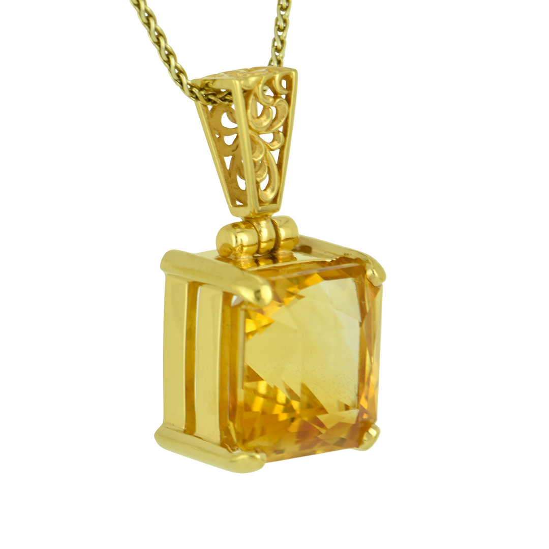 Emerald Cut Citrine Pendant, set in Sterling Silver plated in Yellow Gold
