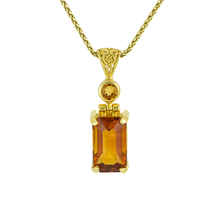 Emerald Cut Citrine Pendant, set in Sterling Silver plated in Yellow Gold
