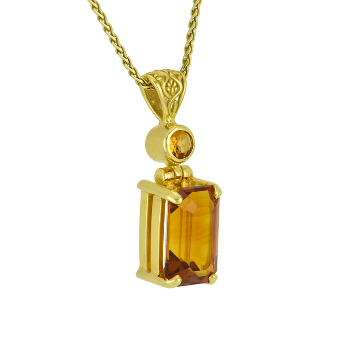 Emerald Cut Citrine Pendant, set in Sterling Silver plated in Yellow Gold