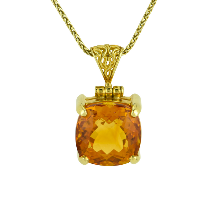 Cushion Cut Citrine Pendant, set in Sterling Silver plated in Yellow Gold