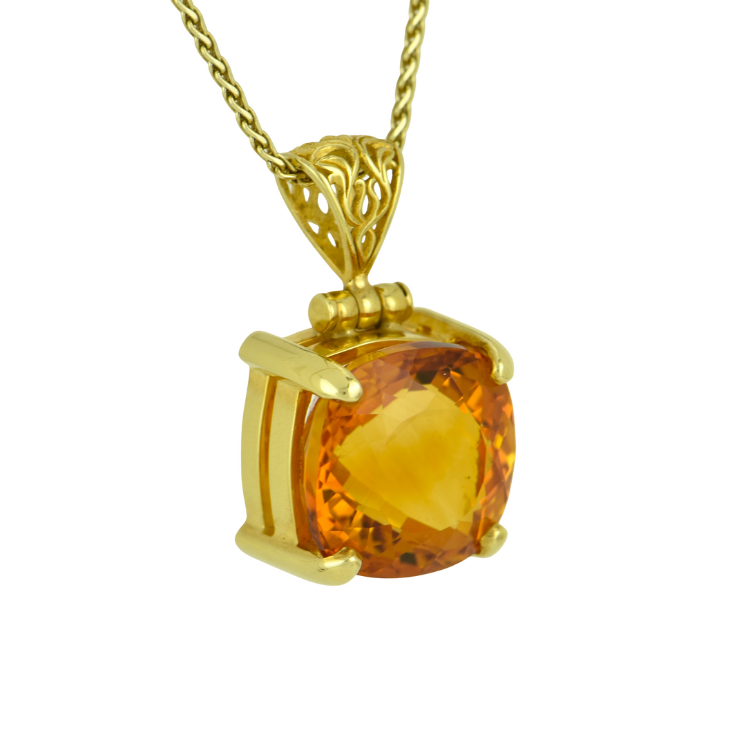 Cushion Cut Citrine Pendant, set in Sterling Silver plated in Yellow Gold